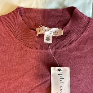 ✨ NWT! Philosophy Mock Neck Short Sleeve Knit Top – Dusty Rose – Size M
